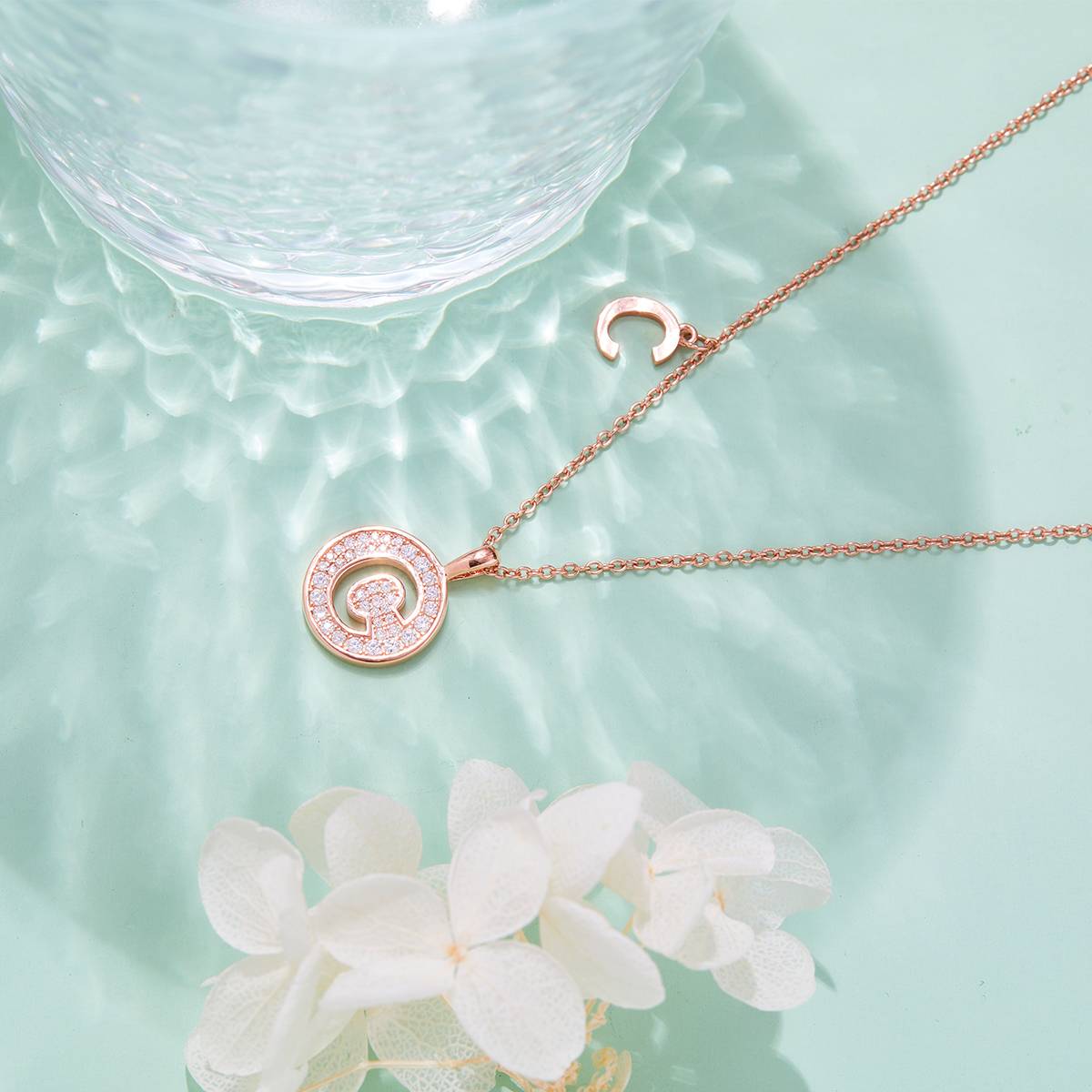 C pendant S925 silver plated rose gold Moissanite light luxury letter necklace